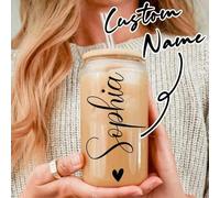 Shein Taza de vidrio personalizada para dama de honor, taza de café helado con nombre personalizado, caja de regalo para cumpleaños o propuesta de boda, vas