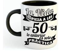 Shein Taza para 50 cumpleaños "La vida empieza a los 50, lo anterior es solo práctica" - Regalo original 50 años - Regalos para hombres 50 años - Regalos pa