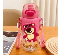 Shein Taza para beber de la serie Disney Pixar, taza con pajita con diseño de Lotso el oso de fresa, botella de agua deportiva con cordón para fitness de 60