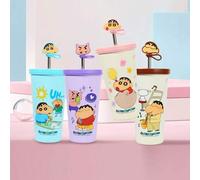 Shein Taza termo de acero inoxidable de 635ml/21.47oz con pajita, botella de agua y vaso de regalo con diseño de la caricatura anime Crayon Shin-Chan, estil
