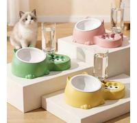 Shein Tazón para gato 2 en 1 con doble tazón, bebedero automático de agua, tazón para comida de gato y perro, tazón de alimento universal para mascotas, pro