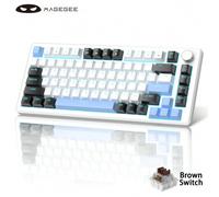 Shein Teclado de juego mecánico MageGere STAR75 con control de perilla, teclado de juego con cable y retroiluminación azul compacto al 75% con interruptores