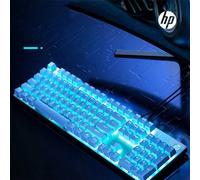 Shein Teclado mecánico Glaciar GK100F, azul hielo, eje azul claro, 104 teclas, diseño completo, accesorio de escritorio de alto valor, accesorio imprescindi