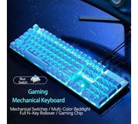 Shein Teclado para juegos GK400F, 104 teclas sin conflicto, retroiluminación azul hielo ajustable, eje duradero 10,000 veces, base de goma antideslizante, o