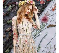 Shein Tela de encaje de malla negra con bordado de flores de hierba acuática clásica, tela de encaje bordada para personalizar vestidos, vestidos de boda, c