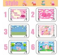 Shein Tela de fondo con temática de Peppa Pig para cumpleaños, pancarta de fondo feliz de cumpleaños