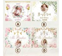 Shein Tela de fondo personalizable con tema de mi primera comunión y , con fondo de brillo dorado, flores rosas y decoración de cruz dorada, adecuado para d