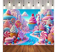 Shein Telón de fondo colorido del Castillo de Helado del Reino de Dulces - Perfecto para el Día Dulce y la decoración de la fiesta arcoíris