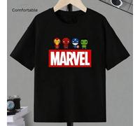 Shein Tema de los Vengadores: superhéroes de dibujos animados, lemas de letras, cine y televisión, impresión de patrones de personajes de cómics, camiseta d