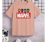 Shein Tema de los Vengadores: superhéroes de dibujos animados, lemas de letras, cine y televisión, impresión de patrones de personajes de cómics, camiseta d