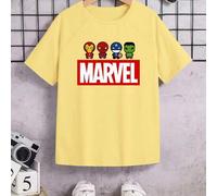 Shein Tema de los Vengadores: superhéroes de dibujos animados, lemas de letras, cine y televisión, impresión de patrones de personajes de cómics, camiseta d