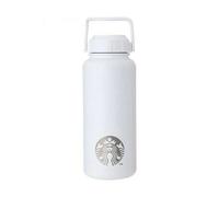 Shein Termo clásico blanco de gran capacidad de 960 ml, conservación del calor y del frío de larga duración, vaso de agua de acero inoxidable simple de alto