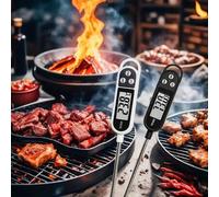 Shein Termómetro digital de acero inoxidable con sonda larga, apto para asar a la parrilla, medir temperatura de leche en polvo y ambiente - Con pantalla LC