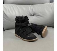 Shein The 2026 new wedge sports shoes feature a combination of beige suede and leather, with a retro high top design and convenient closure! 5cm hidden wed