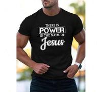 Shein THERE IS POWER IN THE NAME OF JESUS Printed Men'S Round Neck Short-Sleeved Casual Fashion T-Shirt