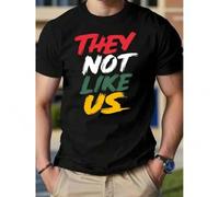 Shein THEY NOT LIKE US Bold Four-Color Character Graphic T-Shirt For Men & Women - 100% Cotton Moisture-Wicking Soft Breathable Summer Tee, Round Neck Casua