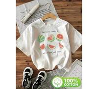 Shein This short-sleeve round-neck T-shirt features a watermelon print, embodying various forms of joy. Made from 100% Cotton, it's perfect for summer sport