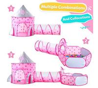 Shein Tienda de campaña infantil 3 en 1 con túnel y piscina de bolas, tienda de campaña tipo tipi con estampado de estrellas en color rosa, adecuada para la