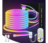 Shein Tira de luces LED de neón RGB de 10 m/5 m con sincronización musical, 108 LED/m, cambio de color y brillo ajustable, cinta recortable DIY con control
