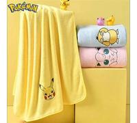 Shein Toalla de baño de felpa de coral con figura de Pikachu de dibujos animados de Pokémon de 72 cm * 34 cm, toalla de baño suave y absorbente de dibujos a