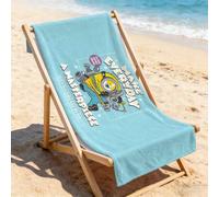 Shein Toalla de playa azul claro con estampado de arte de cámara "Haz que cada día sea una obra maestra" de Minions, ultra suave, perfecta para la piscina,