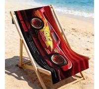 Shein Toalla de playa de Disney Lightning McQueen, diseño de coche de carreras con llamas rojas, toalla de piscina ultra suave para verano, playa y viajes