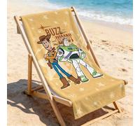 Shein Toalla de playa de Disney Toy Story - Toalla de playa con estampado de estrella amarilla de Buzz Lightyear y Woody para piscina y playa