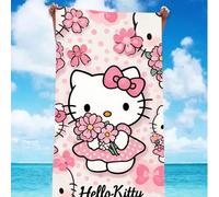 Shein Toalla de playa de microfibra absorbente y de secado rápido de 250 g/m² con estampado de los personajes adorables de Sanrio Hello Kitty y Kuromi, apta