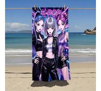 Shein Toalla de playa de microfibra con estampado de anime de grupo de chicas K-POP estilo neón, toalla de baño absorbente de secado rápido sin pelusa, toal