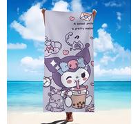 Shein Toalla de playa de microfibra ultra suave de Sanrio Kuromi - Toalla estampada de tela tejida súper suave y de secado rápido, estilo moderno, adecuada