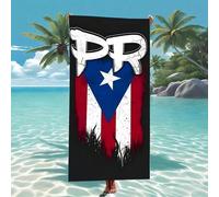 Shein Toalla de playa de secado rápido y super suave con estampado de la bandera de Puerto Rico - Super absorbente, ligera, a prueba de arena, transpirable,