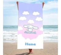 Shein Toalla de playa personalizada de Cinnamoroll - Nombre o texto personalizado, toalla de playa personalizada autorizada por Sanrio Cinnamoroll, de micro