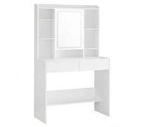 Shein Tocador con Luces LED de 3 Colores con Brillo Ajustable, Mesa de Maquillaje con Espejo, Espacioso, Estantes Ajustables, 2 Cajones, Mesa de Maquillaje,