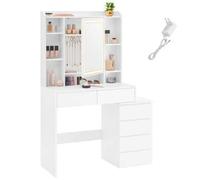 Shein Tocador con Luces LED de Brillo Ajustable, Mesa de Maquillaje con Espejo, Compartimentos Abiertos, Estantes Ajustable, Estación de Maquillaje, Moderno
