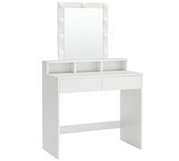 Shein Tocador, Luces LED con Brillo Ajustable, Mesa de Maquillaje con Espejo, 2 Cajones y 3 Compartimentos, Moderno, Blanco