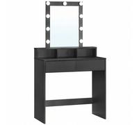 Shein Tocador, Luces LED con Brillo Ajustable, Mesa de Maquillaje con Espejo, 2 Cajones y 3 Compartimentos, Moderno, Negro