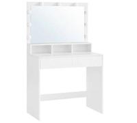 Shein Tocador, Mesa de Maquillaje con Espejo y Luces LED con Brillo Ajustable, 2 Cajones y 3 Compartimentos, Moderno, Blanco Nube, Vuelta al Cole, Regalo de