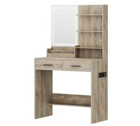 Shein Toeletta, Tavolo da Trucco con Specchio y Luce LED, 2 Porte AC y 2 porte USB, con 2 cassettes y 4 ripiani aperti, para camera da letto, stanza della p