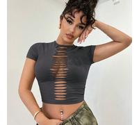 Shein Top ajustado con cortes y diseño hueco en estilo post-apocalíptico, ideal para primavera/verano, festivales de música, conciertos, uso diario, y versá