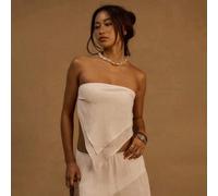 Shein Top asimétrico con sobrefalda de lino para Ibiza, vacaciones, playa, Isla Blanca, top tubo con pañuelo, tops de festival, salida, fiesta, elegante par