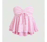 Shein Top bandeau de punto jacquard a rayas rosa para niñas preadolescentes