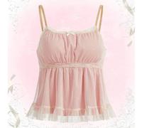 Shein Top camisero tipo "babydoll" con volantes en el bajo y tela de malla en contraste, para la escuela