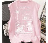 Shein Top casual versátil de uso diario con cuello redondo y estampado de árbol de coco para mujer