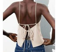 Shein Top chaleco de noche para mujer, nuevo de verano, color beige albaricoque, ajustable con lazo y nudo, conjunto de verano multiusos, estilo Y2K, para o