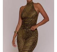 Shein Top Coord de Cuello Alto con Cordones Frontales Estampado de Tigre sin Mangas Halterneck Solo Top Lindo y Sexy para Vacaciones