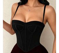 Shein Top corsé ajustado de verano para mujer estilo Y2K con soporte de ballenas, top camisola corto moldeador para fiesta de festival EDM en color negro