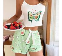 Shein Top corto con volantes con estampado de aguacate de dibujos animados Y2K lindo para mujeres