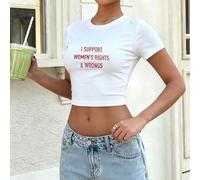 Shein Top corto de algodón para mujer estilo retro americano Y2K, con estampado "Apoyo los derechos y las injusticias de las mujeres". Camiseta informal de