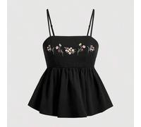 Shein Top corto de campesina bordado en estilo vintage para mujer, verano, casual, boho, concierto country, rave festival, festival, western, brunch, playa,