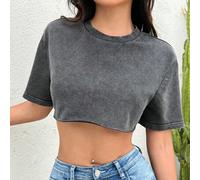 Shein Top corto para mujer de ajuste suelto tejido a punto con look sólido y efecto vintage lavado ácido y con detalles desteñidos